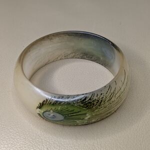 Vintage Peacock Feather Lucite Bangle Bracelet